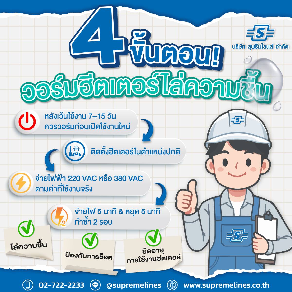 4 ขั้นตอนวอร์มฮีตเตอร์ไล่ความชื้น เทคนิคง่ายๆ ที่ช่วยยืดอายุการใช้งานฮีตเตอร์
