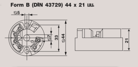 FormB (DIN 43729) 44x21 mm.